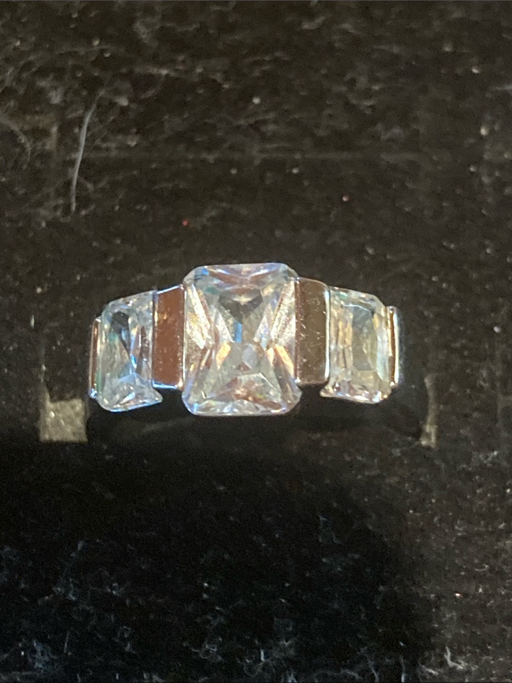 Three-Stone Clear Crystal Ring in Silver Tone - White